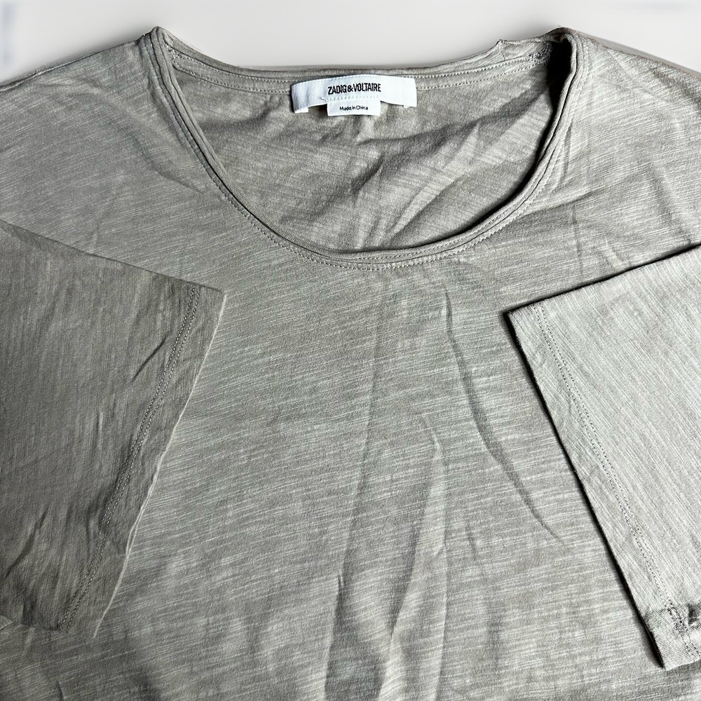 Zadig & Voltaire Toby Flamme Slub T-Shirt Mens Large Tan 100% Organic Cotton